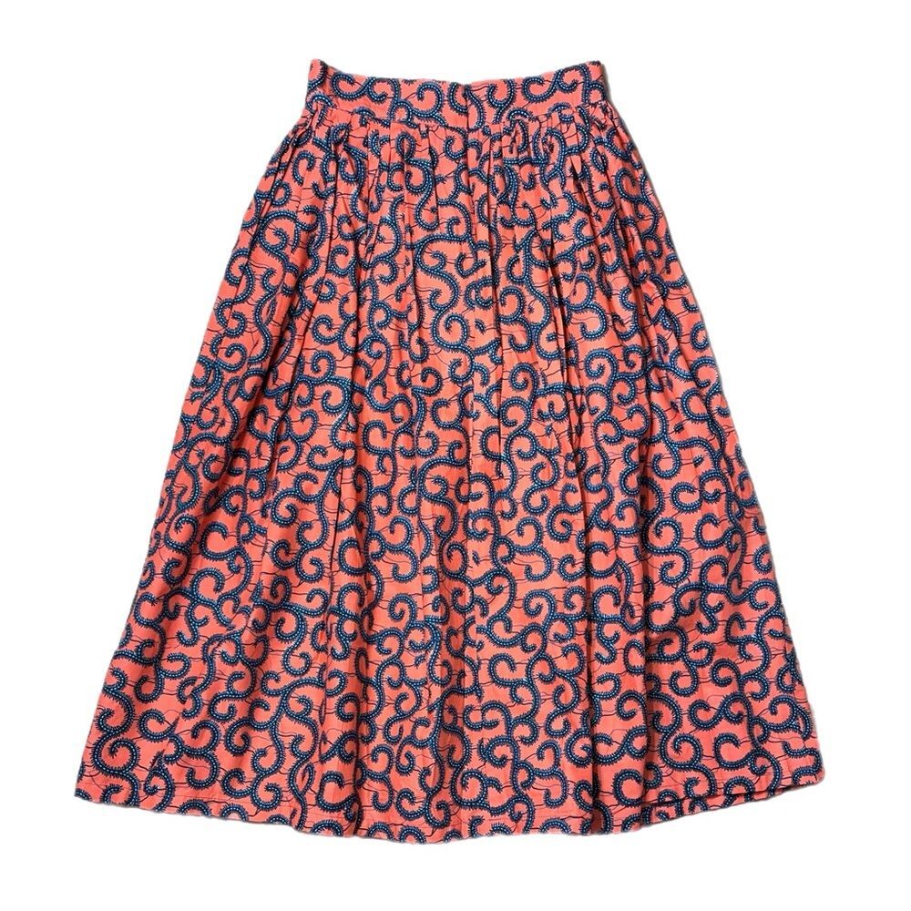 Chen Burkett New York Maxi Skirt Peach Reddish Orange Swirl African Print Size M